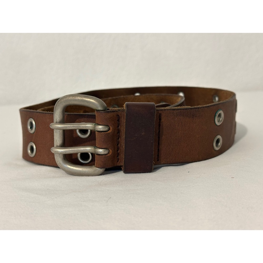 Abercrombie & Fitch Mens Brown Genuine Leather Double Prong Grommet Belt 32 USA